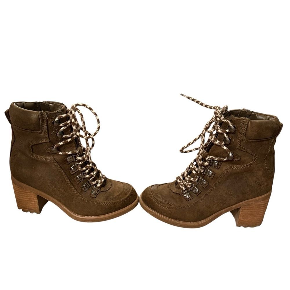 Carlos by Carlos Santana Ardent Brown Faux Leather Heeled Combat Boots Size 6M
